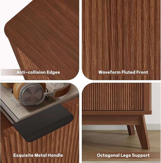 SUNWAVE 6 Drawer Dresser for Bedroom, 49.6" Wide Modern Fluted Dresser with Round Corner, Wood Chest of Drawers for Living Room (Walnut)