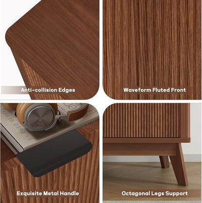 SUNWAVE 6 Drawer Dresser for Bedroom, 49.6" Wide Modern Fluted Dresser with Round Corner, Wood Chest of Drawers for Living Room (Walnut)