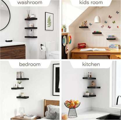 Black Floating Shelves for Wall,Wood Shelves for Bathroom, Living Room, Bedroom and Kitchen,Wall Shelves for Books,Room Decor&Storage(Set of 3, 11.8 Inch)