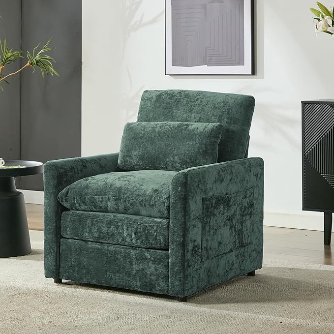 Iroomy Modern Accent Armchair – Cloud-Like Single Sofa with Pocket Spring Seat, Soft Chenille Fabric, Removable Cover, Cozy Lumbar Support for Living Room, Bedroom, Apartment, Green