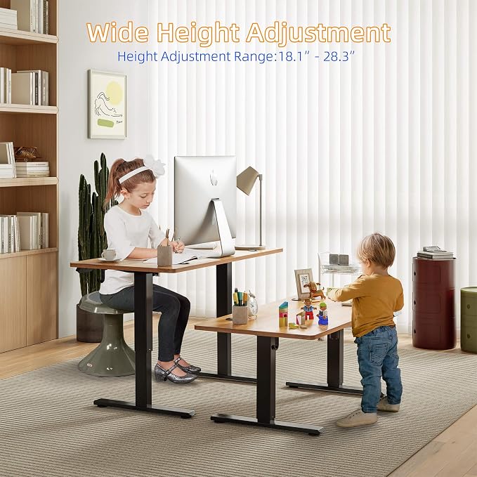 YIHAYO Low Height Adjustable Desk, Lifts 18.1-28.3 Inches, Electric Standing Desk for Short People, 40 x 24 Inches Computer Table with Splice Board for Home Office, Rustic Brown