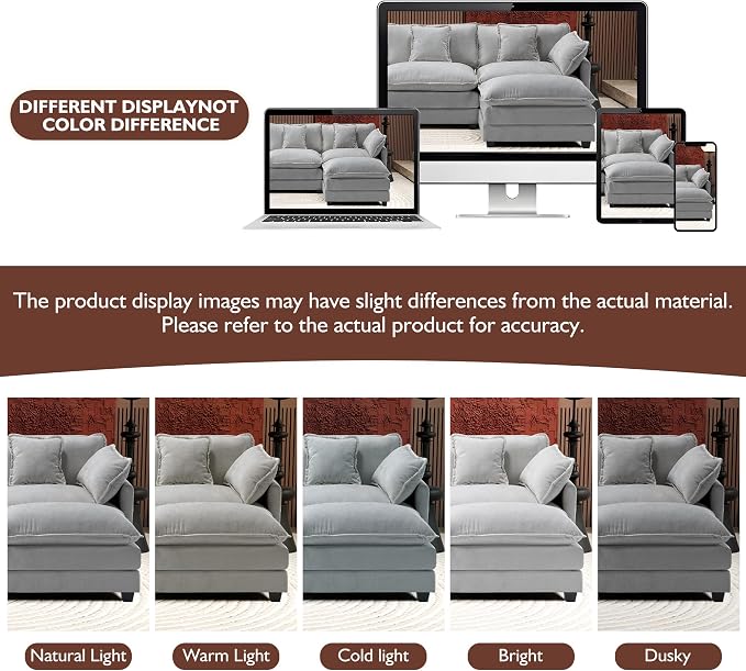 Ihanherry 111.4 Inch 3-Seater Cloud Sofa, Modular Sectional Couch, Modern Deep Seat Sofa for Living Room, Comfy Double Layer Upholstered Seat Cushion, Breathable Chenille Fabric, Grey