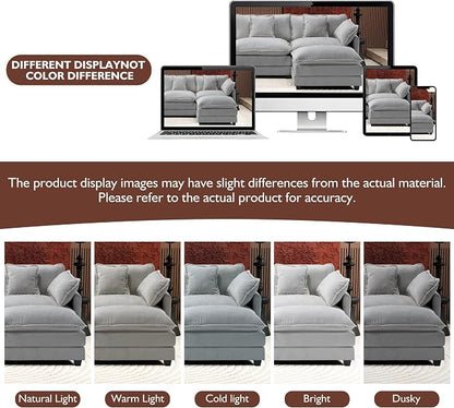 Ihanherry 114" V-Shaped Modern Sofa Modular Sectional Cloud Couch with 2 Ottoman, 7-Seat Chenille Deep Seat Sofa with Corner Section for Living Room, Bedroom and Apartment, Grey