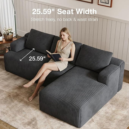 Novilla L-Shape Sectional Couches for Living Room with Smarts Coil® Support, 3 Seater Sectional Sofas for Living Room Bedroom, Corduroy Cloud Couch Sectional, No Assembly(Dark Grey, Right Hand Facing)