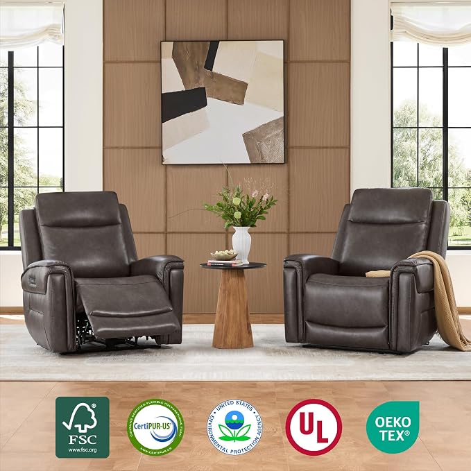 Watson & Whitely Super Zero Gravity Power Recliner Chairs with Power Headrest Leather Recliner with USB/Type-C Ports for Adults, Electric Reclining Sofa Chair for Living Room, Bedroom, Chocolate