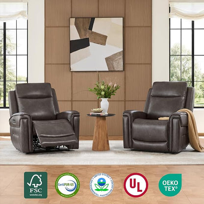 Watson & Whitely Super Zero Gravity Power Recliner Chairs with Power Headrest Leather Recliner with USB/Type-C Ports for Adults, Electric Reclining Sofa Chair for Living Room, Bedroom, Chocolate
