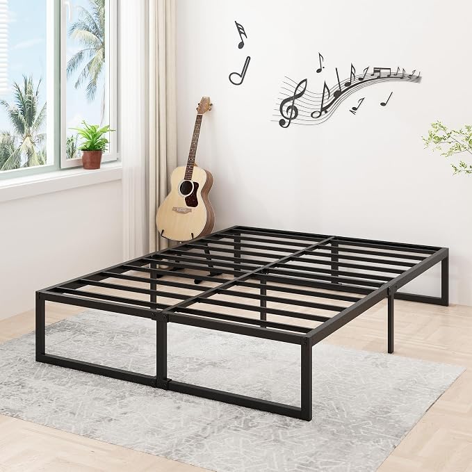 Lutown-Teen 16 Inch Full Size Bed Frame No Box Spring Needed, Heavy Duty Metal Platform Beds with Sturdy Steal Slats for Mattress Foundation, Easy Assembly, Noise Free, Black