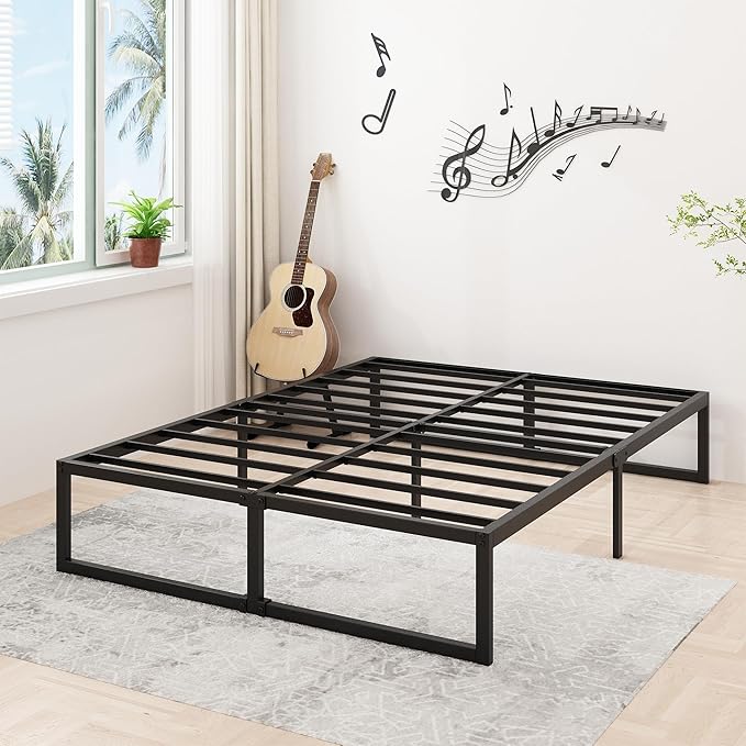 Lutown-Teen 14 Inch Full Size Bed Frame No Box Spring Needed, Heavy Duty Metal Platform Beds with Sturdy Steal Slats for Mattress Foundation, Easy Assembly, Noise Free, Black