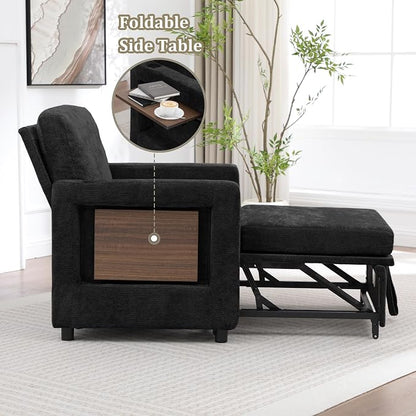 3 in 1 Folding Convertible Sleeper Sofa Bed Pull Out Couch with Side Pockets USB Port Side Table Single Sofa Bed with Adjustable Backrest for Living Room Bedroom 66" Black 1 SEAT