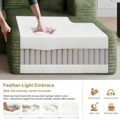 AUGOP 96" Sectional Couches for Living Room Modern Modular Sofa with L-Shape Couchs Upholstered Boneless Couch Deep Seat Sectional Couch with Chaise (Green, 96" Right Facing Chaise+2Seaters)