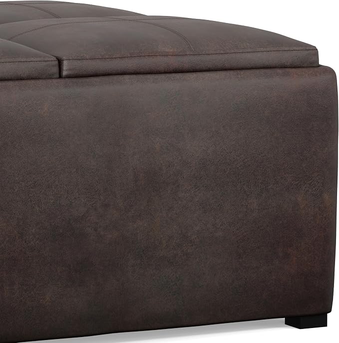 SIMPLIHOME Avalon Wide Contemporary Square Coffee Table Storage Ottoman, Distressed Brown, Table Ottoman