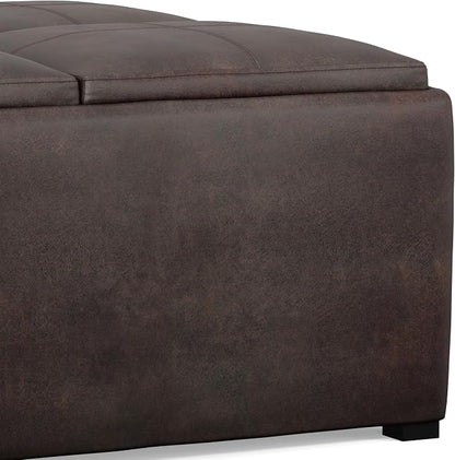 SIMPLIHOME Avalon Wide Contemporary Square Coffee Table Storage Ottoman, Distressed Brown, Table Ottoman