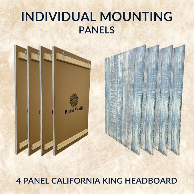 Barn Walls California King Wood Headboard - Blue Powderwash Farmhouse Design - Wall Mounted Floating Headboard for California King Bed - Handcrafted Solid Wood - Easy No-Drill Installation