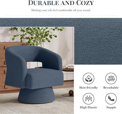 Luxanimarion Swivel Barrel Accent Chair,Oversized Teddy Upholstered Round Swivel Chair,Modern Luxury 360 Degree Living Room Vanity Chair for Bedroom Office,Blue,1PCS