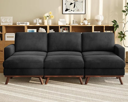 Vesgantti 97" Modular Sectional Sofa Black, Sectional Couch with Movable Ottoman, Comfy Corduroy Couch with Spring Cushion, Modular Sofa with Deep Seat for Living Room, Bedroom and Apartment