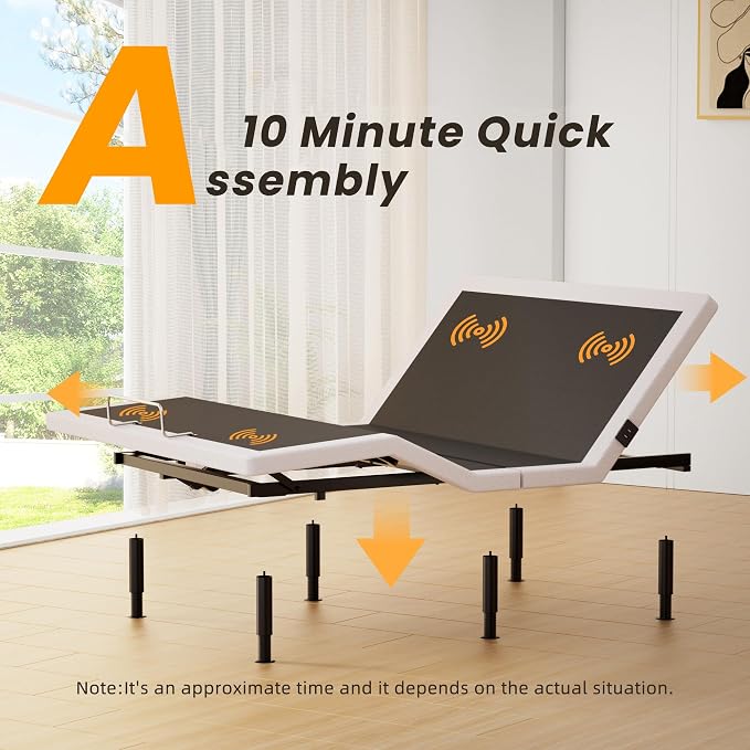 Full Adjustable Bed Frame with Massage Adjustable Bed Base with Wireless Remote USB Ports Underbed Light Zero Gravity Height Adjustable Legs