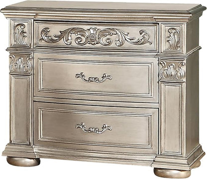 First of a Kind Platinum Traditional 5 Piece King Bedroom Set with Upholstered Tufted Headboard Elegant European Inspired Design Coordinated Furniture Collection, Silver