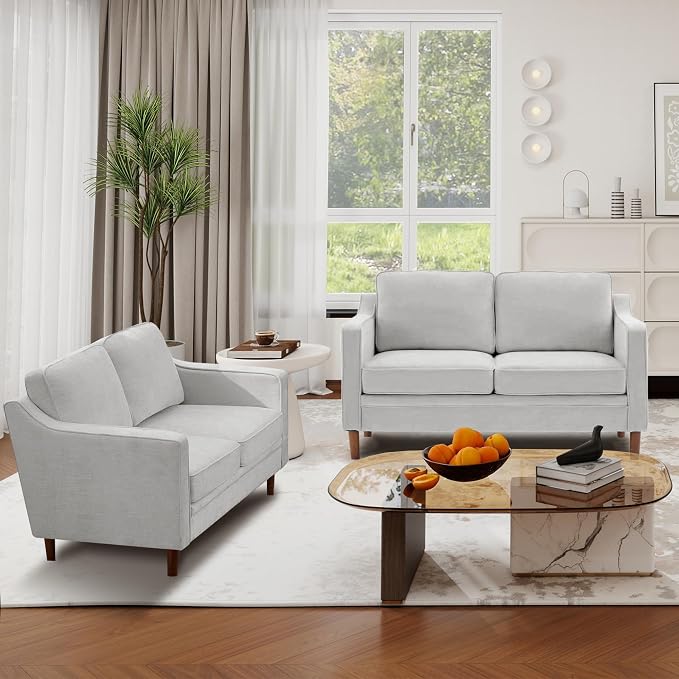 Kingfun 60" Chenille Sofa, Loveseat Couch, Mid Century Modern Love Seat Couches with Solid Wood Frame for Living Room Bedroom