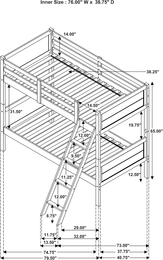 Coaster Home Furnishings Ryder Farmhouse Wood Twin Over Twin Size Bunk Bed Frame with Ladder and Guardrails Fully Slatted Mattress Ready Foundation Weathered Taupe 400818 | Wood Construction