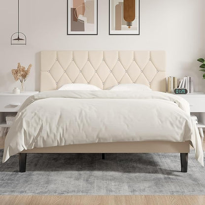 VECELO Tufted Upholstered Headboard King Size, with 6 Adjustable Height from 39.8" to 49.8", Button Diamond Design, Easy Assembly, Beige
