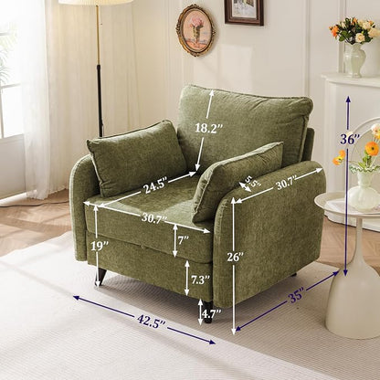 Rexulqo Oversized Accent Chair Set of 2,All Seats Storage,Comfy Armchair,24.5'' Deep Seat,Upholstered Living Room Chairs,Reading Chair for Bedroom,Office,Chenille,Green