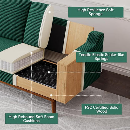 65" Loveseat Sofa, Comfy Green Corduroy Couches for Living Room, Mid Century Modern Love Seat Sofa, Tool-Free Setup Small Couches for Bedroom Office