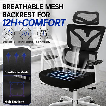 Ergonomic Office Chair, High Back Mesh Computer Chair with Comfortable Adaptive Lumbar Support, Built-in Coat Hanger, SGS Class 4 Gas Lift, Heavy Duty 300lbs for Long Hours Home Office
