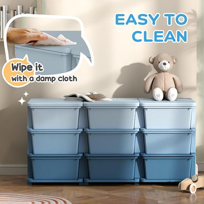 Qaba 3 Tier Kids Storage Unit, Toy Organizers and Storage with 9 Drawer Chest for Kids Bedroom Nursery Kindergarten Living Room for Boys Girls Toddlers, Blue
