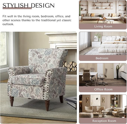HULALA HOME Modern Wingback Accent Chairs Set of 2 with Wood Legs & Removable Cushion, Comfy Upholstered Armchairs with Nailhead Trim, Floral Pattern Single Sofa Chairs for Living Room Bedroom, Grey
