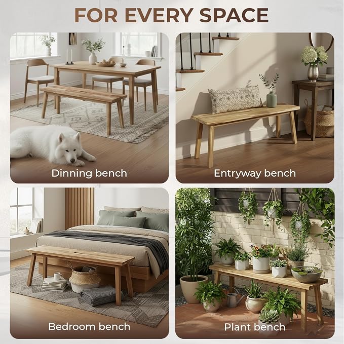 ARROWSTONE Solid Wood Bench for Entryway, Bed Bench, Dining, Plant Stand - Wooden Bench Indoor (47 inches)