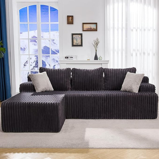 Hobestluk Boneless Couch Modular Sectional Sofa for Living Room Furniture | 98" Left Facing Chaise Darkgrey,Memory Foam,Removable Cover,Non-slip Bottom,No Assemble Required,Furniture for Apartment