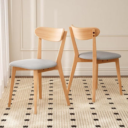 100% Solid Wood Dining Chairs,Mid Century Modern Dining Chairs with Rounded Backrest,Kitchen,Dining Room Chairs Set of 1/2/4 (2, Original Color Grey Upholstery)