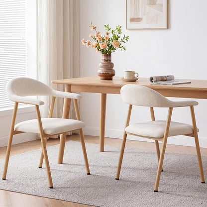 DUMOS Dining Chairs Set of 2, Linen Fabric Upholstered Kitchen Side Chairs with Curved Backrest & Metal Legs, Modern Farmhouse Accent Chair for Dining Room Kitchen Living Room Cafe, Beige
