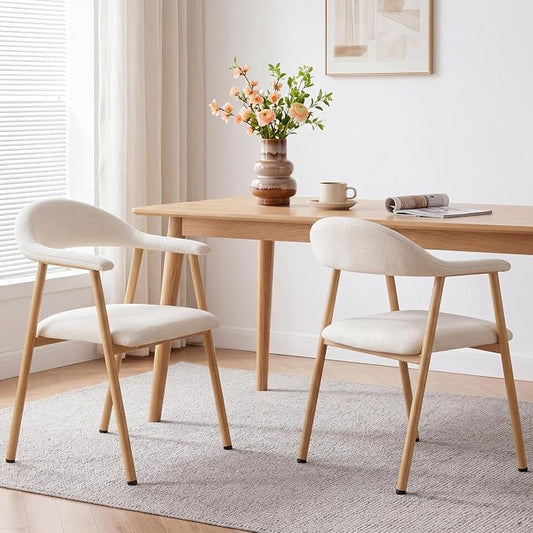 DUMOS Dining Chairs Set of 2, Linen Fabric Upholstered Kitchen Side Chairs with Curved Backrest & Metal Legs, Modern Farmhouse Accent Chair for Dining Room Kitchen Living Room Cafe, Beige