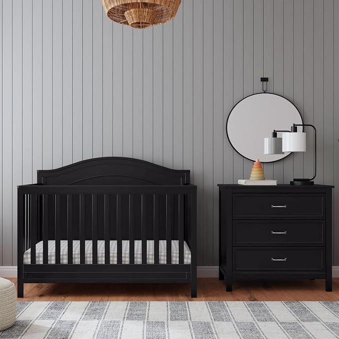 Davinci Charlie 4-in-1 Convertible Crib, GREENGUARD Certified, Ebony | Converts to Toddler Bed, Daybed, Full-Size Bed, 4 Adjustable Mattress Heights, Conversion Kits Sold Separately, Easy Assembly