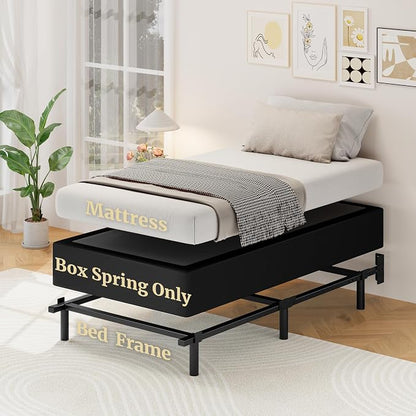 Awesofurni Twin Box Spring, 10 Inch High Profile Twin Box Spring Only, 3000 lbs Heavy Duty Metal Frame Mattress Foundation with Fabric Cover, Easy Assembly-Noise Free
