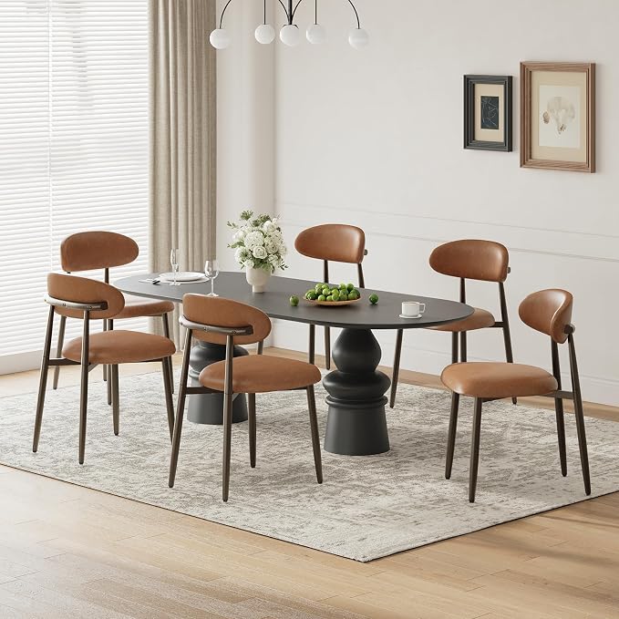 MALOL Dining Chairs Set of 6, Upholstered Kitchen & Dining Room Chairs with Curved Back and Bronze Metal Legs, Comfortable Modern Dining Side Chairs for Dining Room, Kitchen, Brown