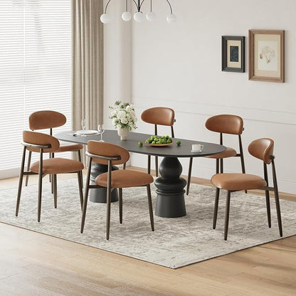 MALOL Dining Chairs Set of 6, Upholstered Kitchen & Dining Room Chairs with Curved Back and Bronze Metal Legs, Comfortable Modern Dining Side Chairs for Dining Room, Kitchen, Brown