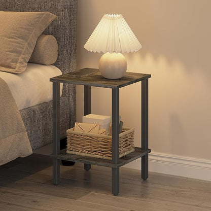 TUTOTAK End Table, Set of 2, Side Table, Nightstand, 2-Tier Storage Shelf, Sofa Table for Small Space, Living Room, Bed Room, Charcoal Grey TB01BY035(2PCS)