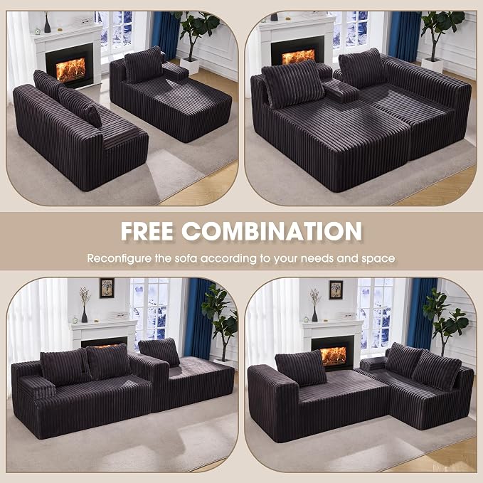 Hobestluk Boneless Couch Modular Sectional Sofa for Living Room Furniture | 98" Right Facing Chaise Darkgrey,Memory Foam,Removable Cover,Non-slip Bottom,No Assemble Required,Furniture for Apartment