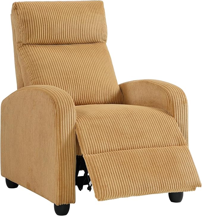 Lexicon Corduroy Pushback Recliner Chair Armchair Push Back Recliner, Solid Wood Frame and Metal Base, Easy Assembly Small Soft Single Sofa Accent Chair for Living Room/Office/Apartment, Yellow