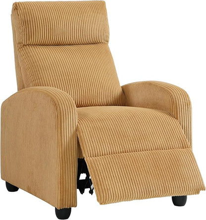 Lexicon Corduroy Pushback Recliner Chair Armchair Push Back Recliner, Solid Wood Frame and Metal Base, Easy Assembly Small Soft Single Sofa Accent Chair for Living Room/Office/Apartment, Yellow