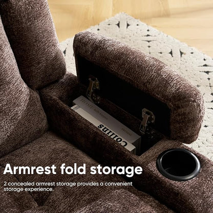 Oversized Power Recliner Chair for Elderly with Massage and Heat, Dual Motor Lay Flat Recliner with Arm Storage，Lift Chair for Big Tall, Infinite Position,Extended Footrest, Lving Room, Coffee
