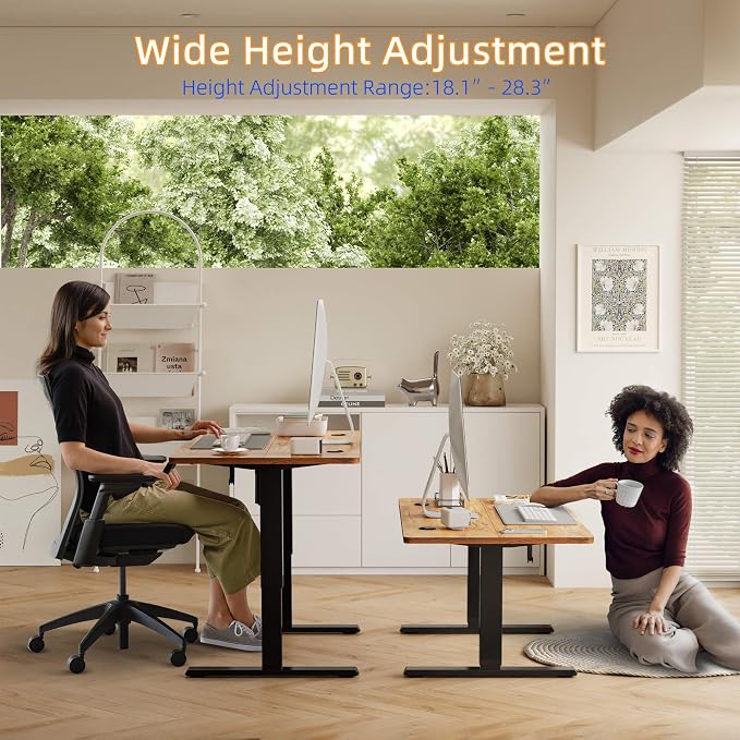 YIHAYO Low Height Adjustable Desk, Lifts 18.1-28.3 Inches, Electric Standing Desk for Short People, 48 x 24 Inches Computer Table with Splice Board for Home Office, Rustic Brown