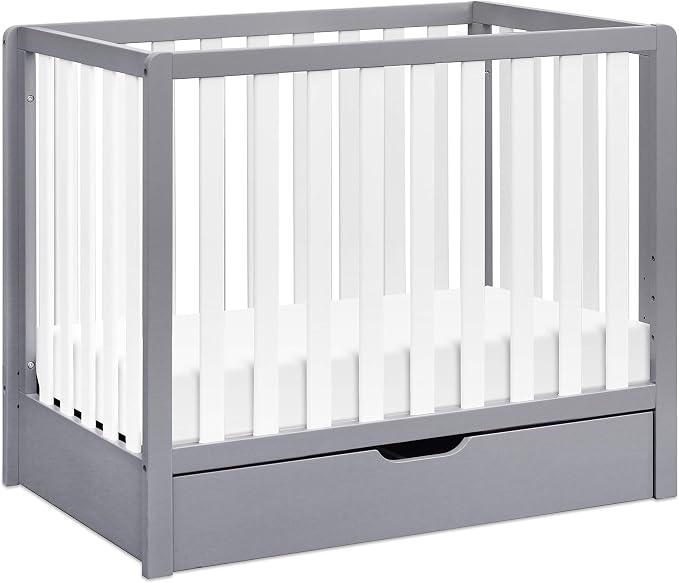 Carter's by DaVinci Colby 4-in-1 Convertible Mini Crib with Trundle Drawer in Grey and White, Greenguard Gold Certified, Undercrib Storage