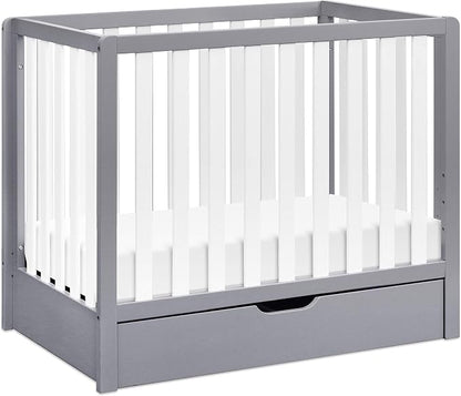 Carter's by DaVinci Colby 4-in-1 Convertible Mini Crib with Trundle Drawer in Grey and White, Greenguard Gold Certified, Undercrib Storage