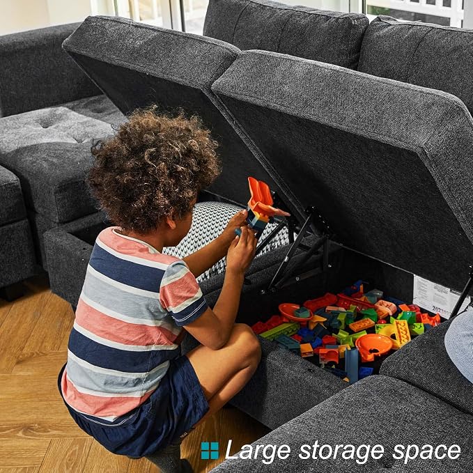 Belffin Modular U Shaped Sectional Sofa Couch with Reversible Chaises 6-seat Sectional Couch with Storage Seat Modular Sectional Set with Ottomans Dark Grey