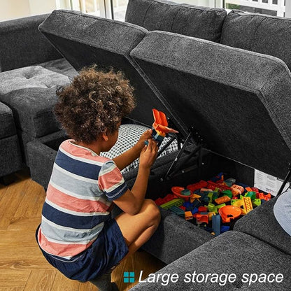 Belffin Modular U Shaped Sectional Sofa Couch with Reversible Chaises 6-seat Sectional Couch with Storage Seat Modular Sectional Set with Ottomans Dark Grey