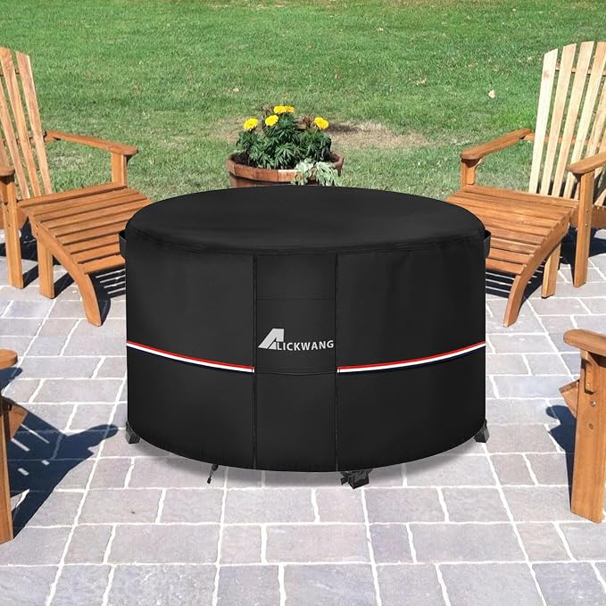 Fire Pit Cover Round 54 Inch Waterproof,Outdoor Heavy Duty Durable 600D Tear-Resistant Fire Pit Table Cover,Patio Round Firepit Cover 54" D x 24" H, Black