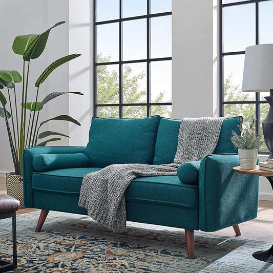 Modway Revive Contemporary Modern Fabric Upholstered Loveseat In Teal